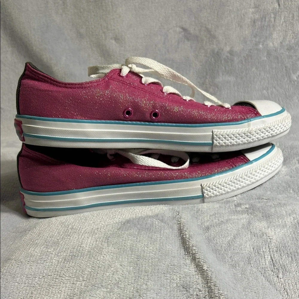 Converse All Star Kids Pink Glitter Sneakers With Double Tongue Size 6 Junior